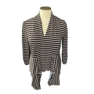 Chico's Drape Front Brown White Stripe Stretch Open Cardigan Women's Size Large
